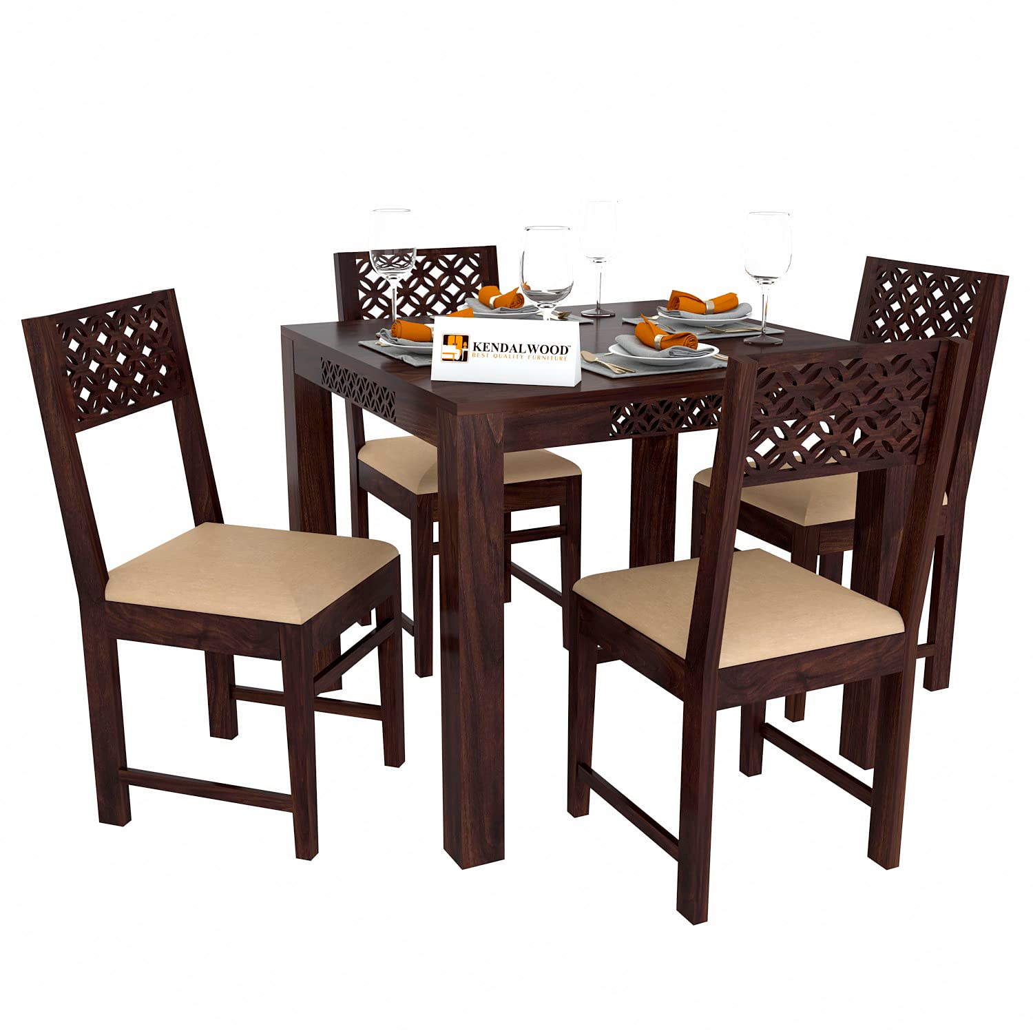 Sheesham Wood CNC Cutting Dining Table with 4 Chairs, | 4 Seater Dining Set