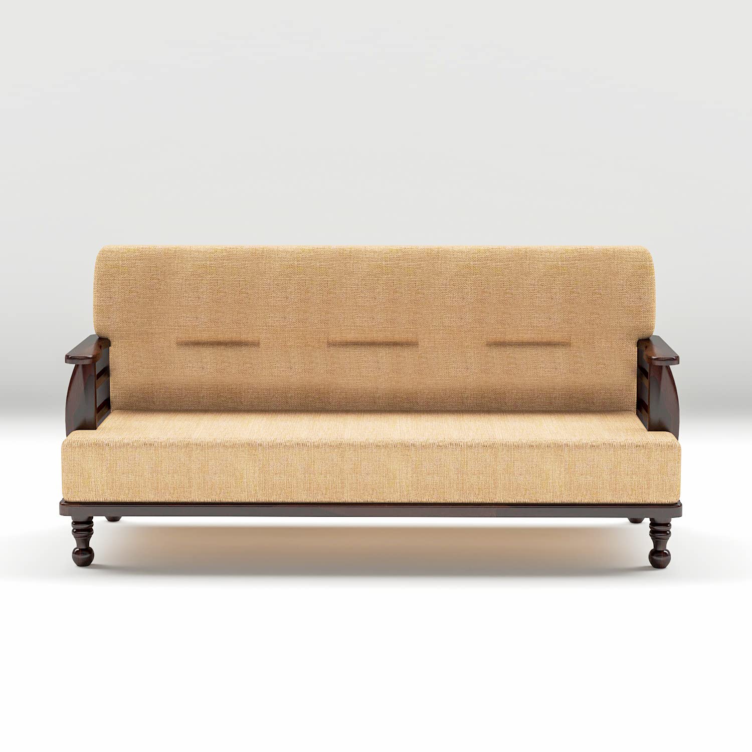 Solid Wood 3 Seater Wooden Sofa Set for Living Room Furniture Fabric 3 Seater Sofa