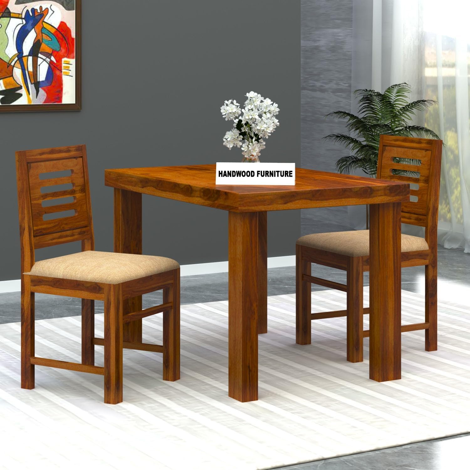 Premium Sheesham Wood Dining Table(45x30) with 2 Chairs | 2 Seater Dining Set | Wooden Dining Table with Chair | Dining Room Furniture