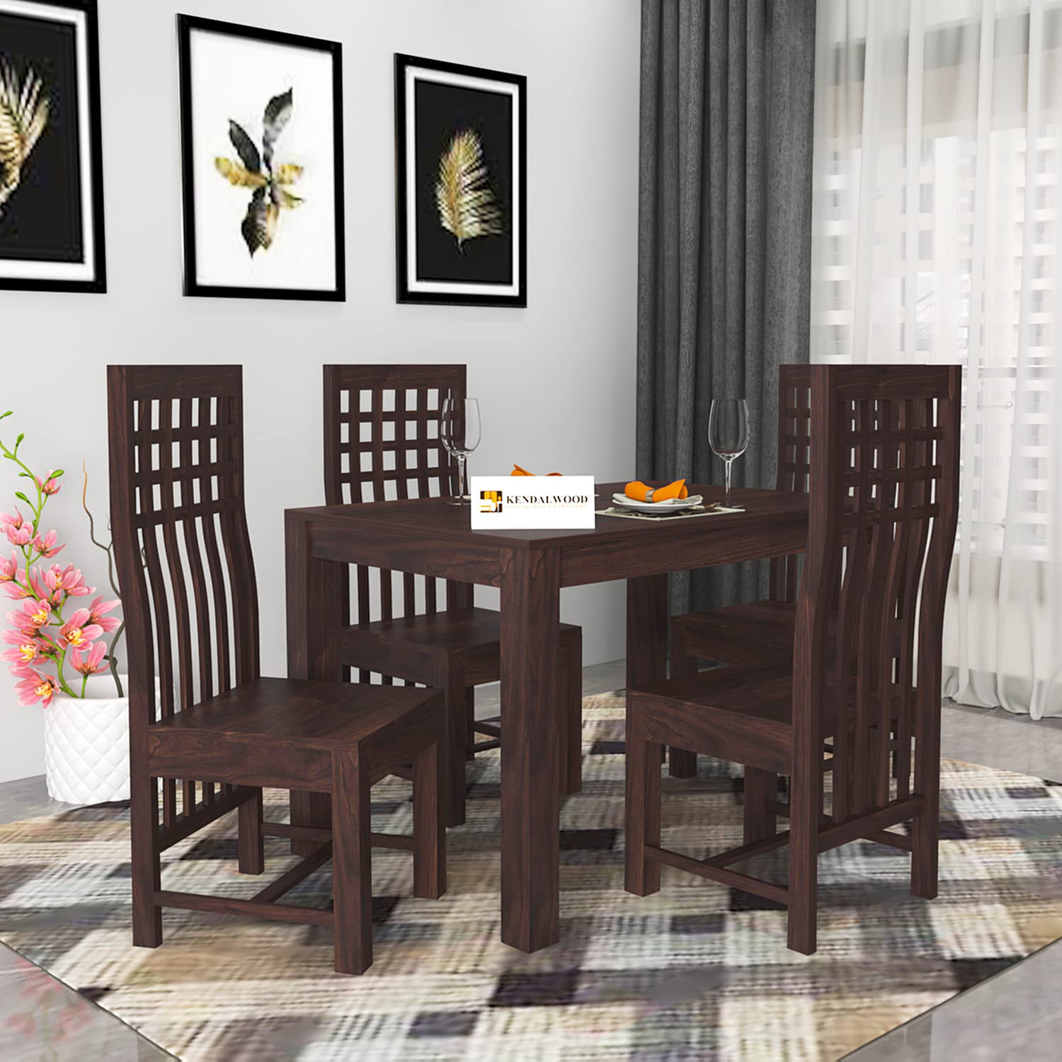Sheesham Wood Dining Table (45x30) with 4 Chairs | 4 Seater Dining Set | Wooden Dining Table with Chair - Dining Room Furniture