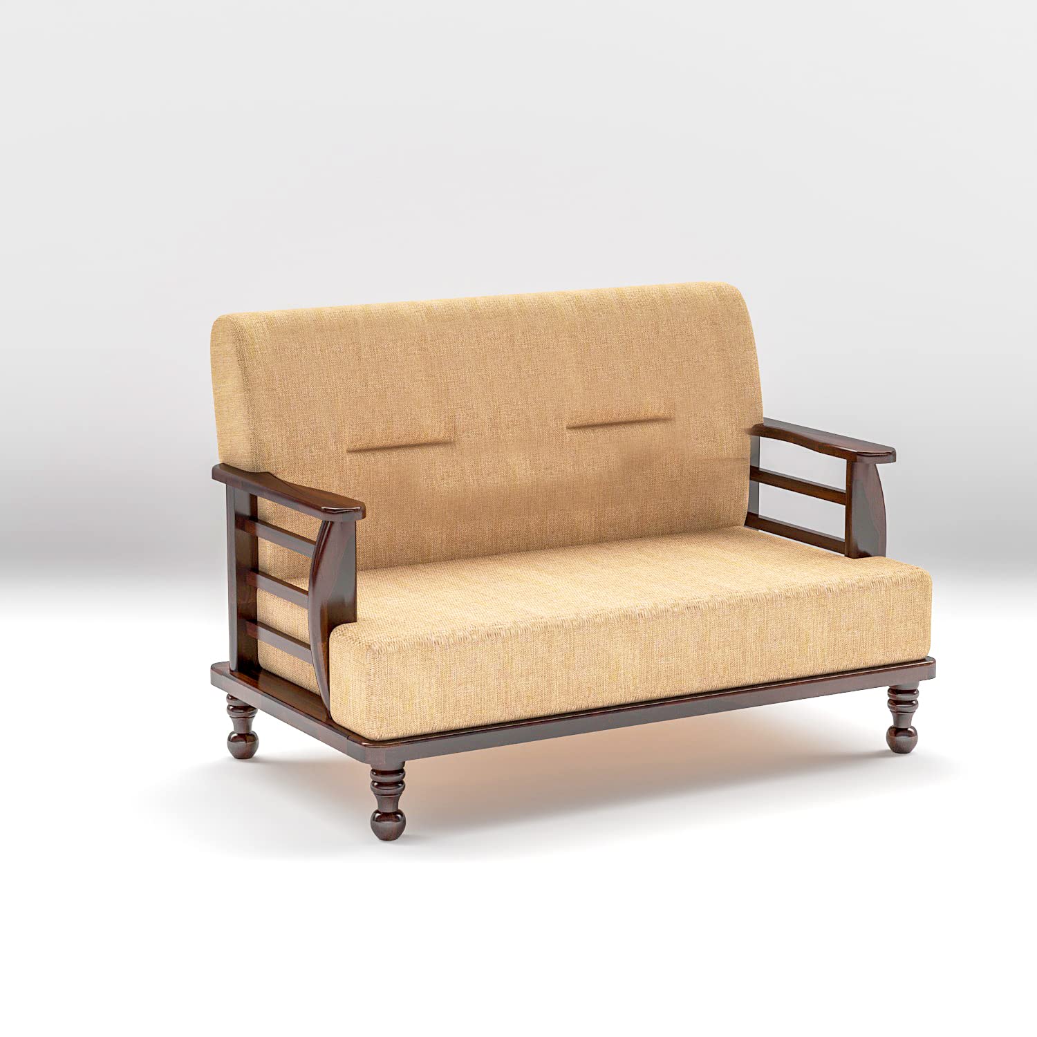 Solid Wood 2 Seater Wooden Sofa Set for Living Room Furniture Fabric 2 Seater Sofa