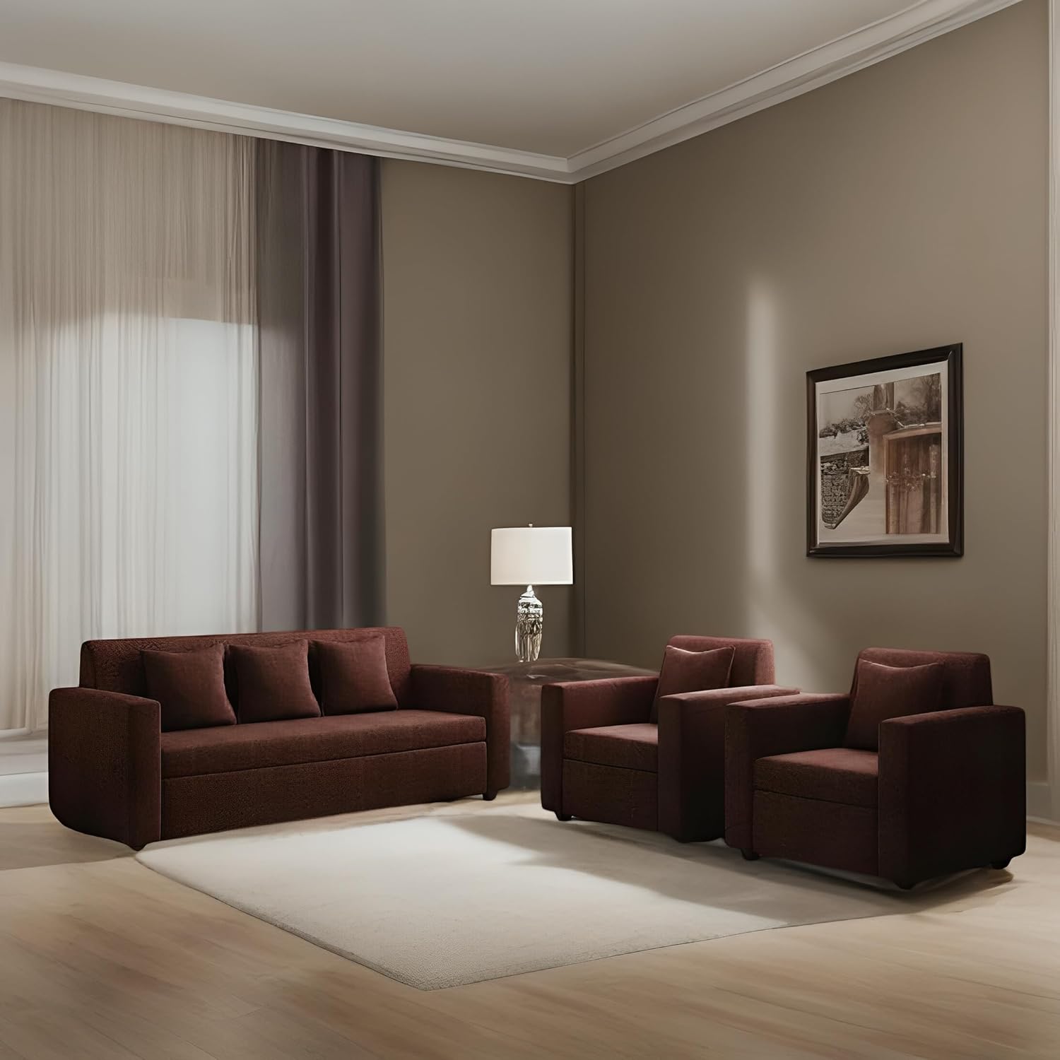 5 Seater Fabric Sofa Set for Living Room Furniture | 3+1+1 Sofa Set for Home & Office