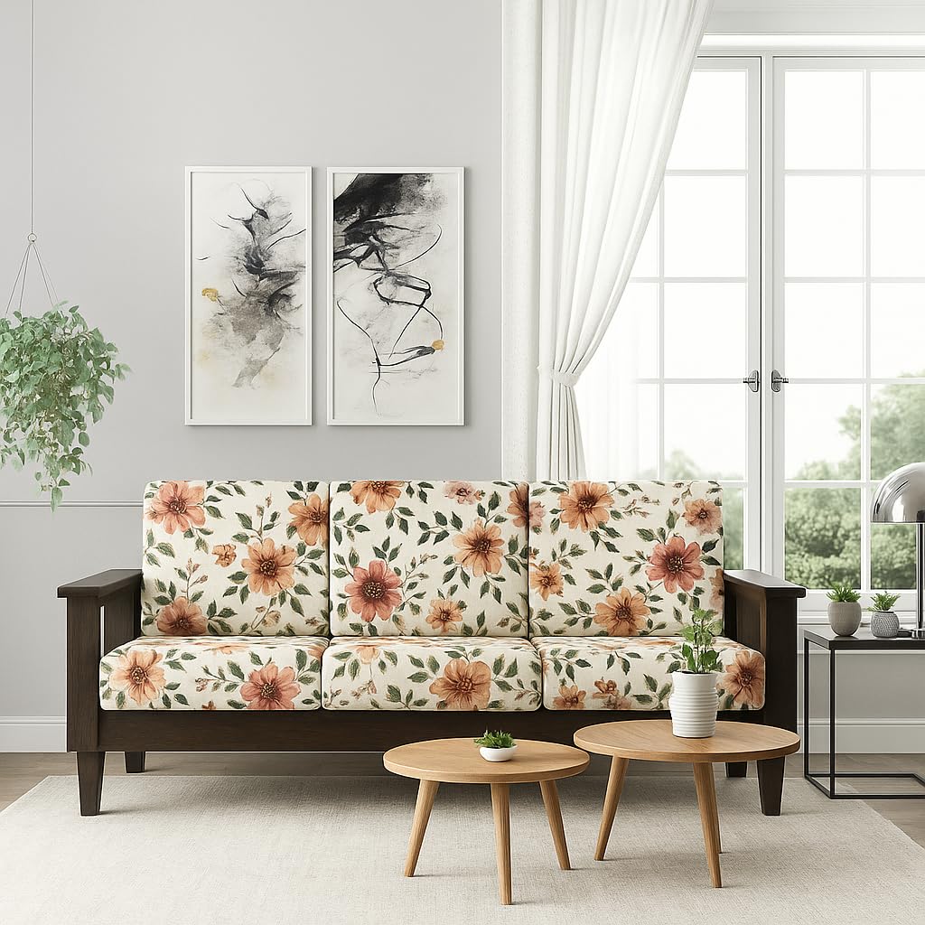 Solid Wood 3 Seater Wooden Sofa Set for Living Room Furniture | Fabric 3 Seater Sofa Set with Center Table