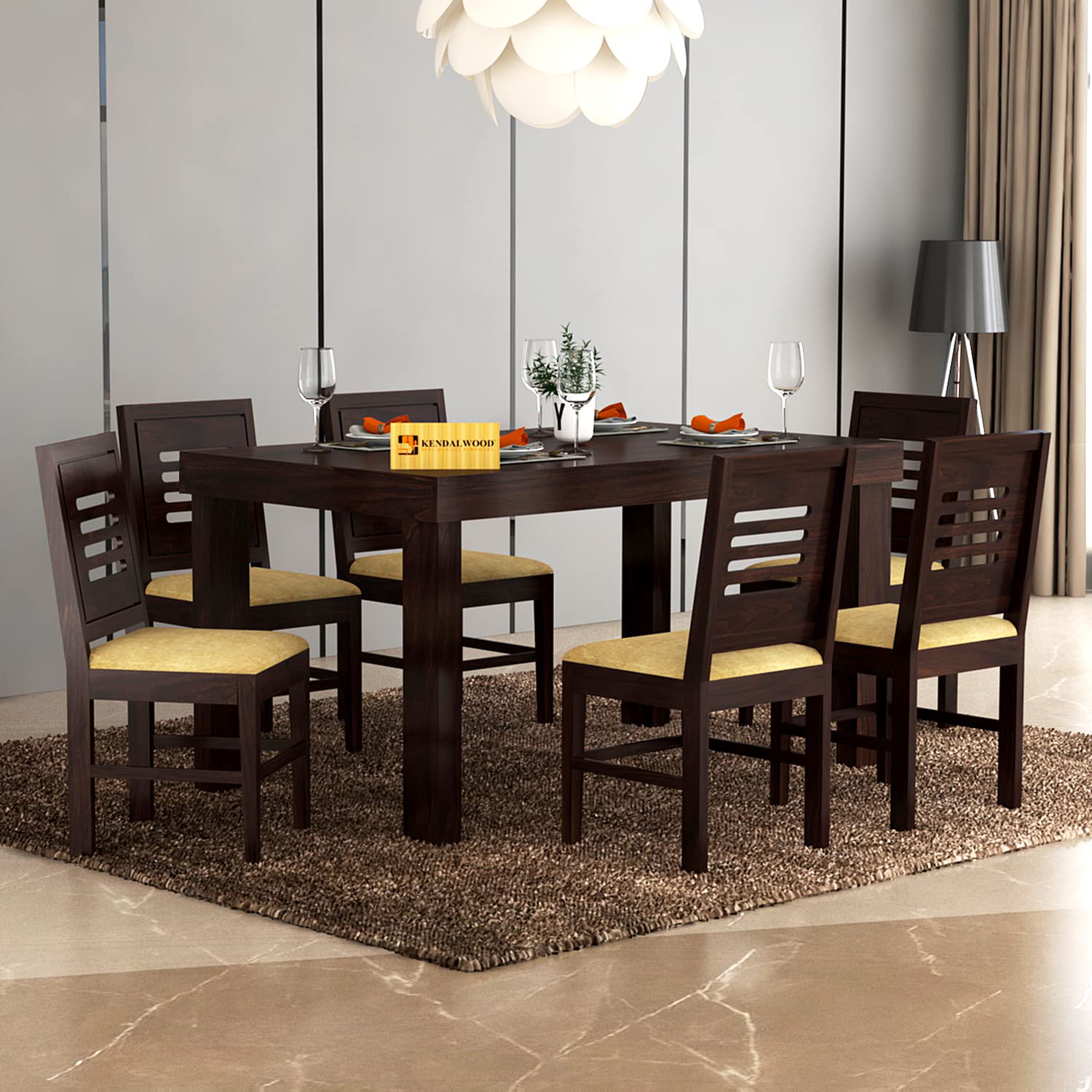 Sheesham Wood Dining Table(57x35) with 6 Chairs | 6 Seater Dining Set | Wooden Dining Table with Chair - Dining Room Furniture