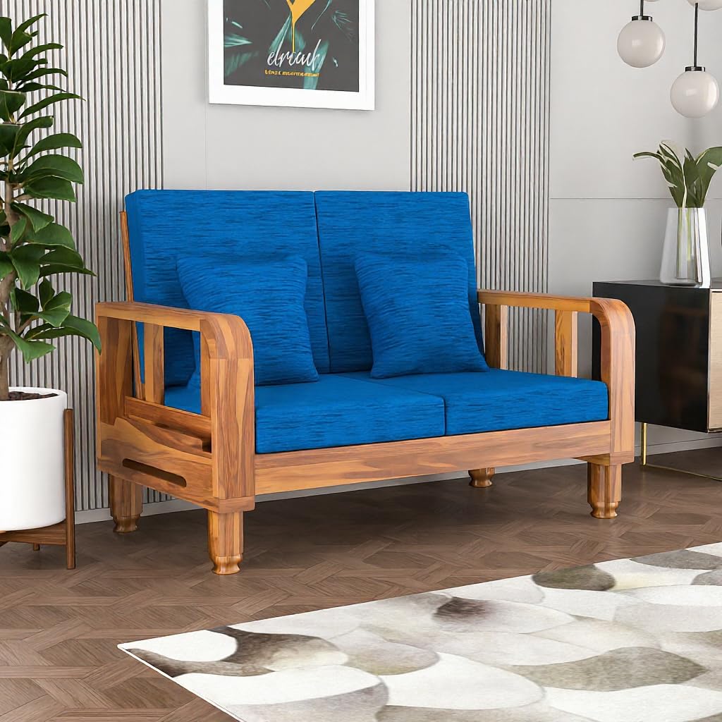 Solid Wood 2 Seater Wooden Sofa Set for Living Room Furniture Fabric 2 Seater Sofa
