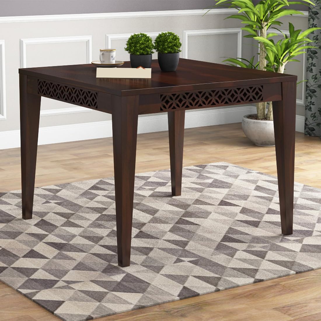 Sheesham Wood Dining Table (34x34 Inch) | Multi-Purpose uses Home and Office Desk | Dining Room Furniture | Wooden 4 Seater Dining Table