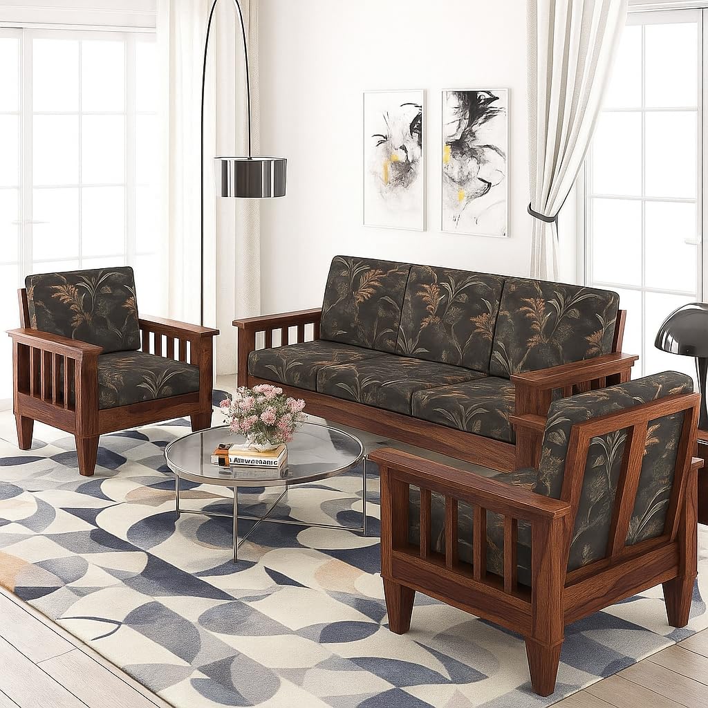 5 Seater Fabric Sofa Set for Living Room Furniture | Wooden 3+1+1 Sofa Set for Home & Office