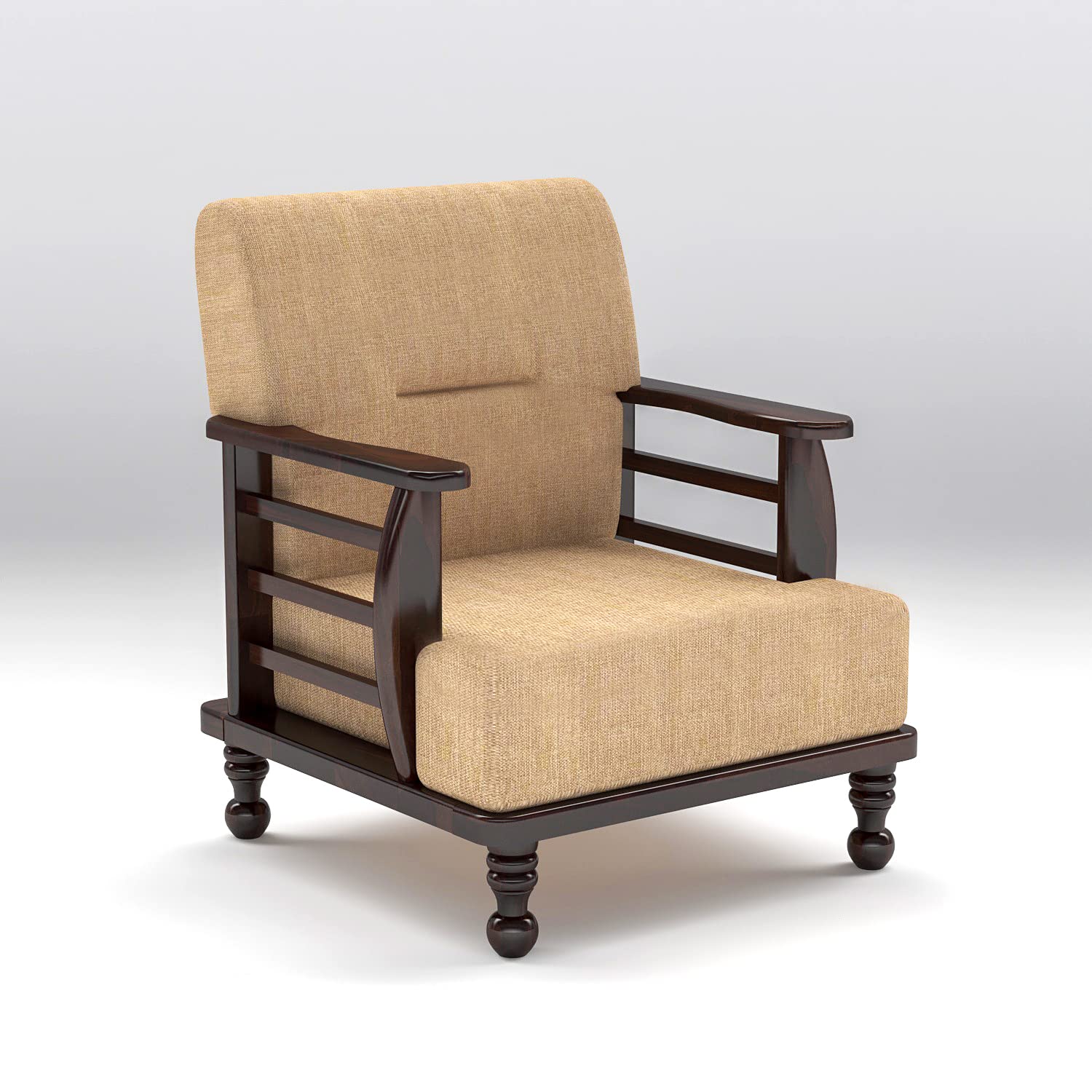 Solid Wood 1 Seater Wooden Sofa Set for Living Room Furniture | Sofa for Home & Office | 1 Seater Sofa