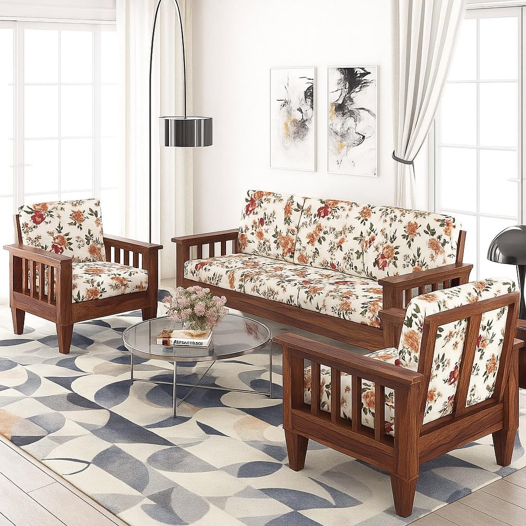 Sheesham Wood 5-Seater Sofa Set | Wooden Sofa Set for Living Room Furniture | Sofa for Home & Office