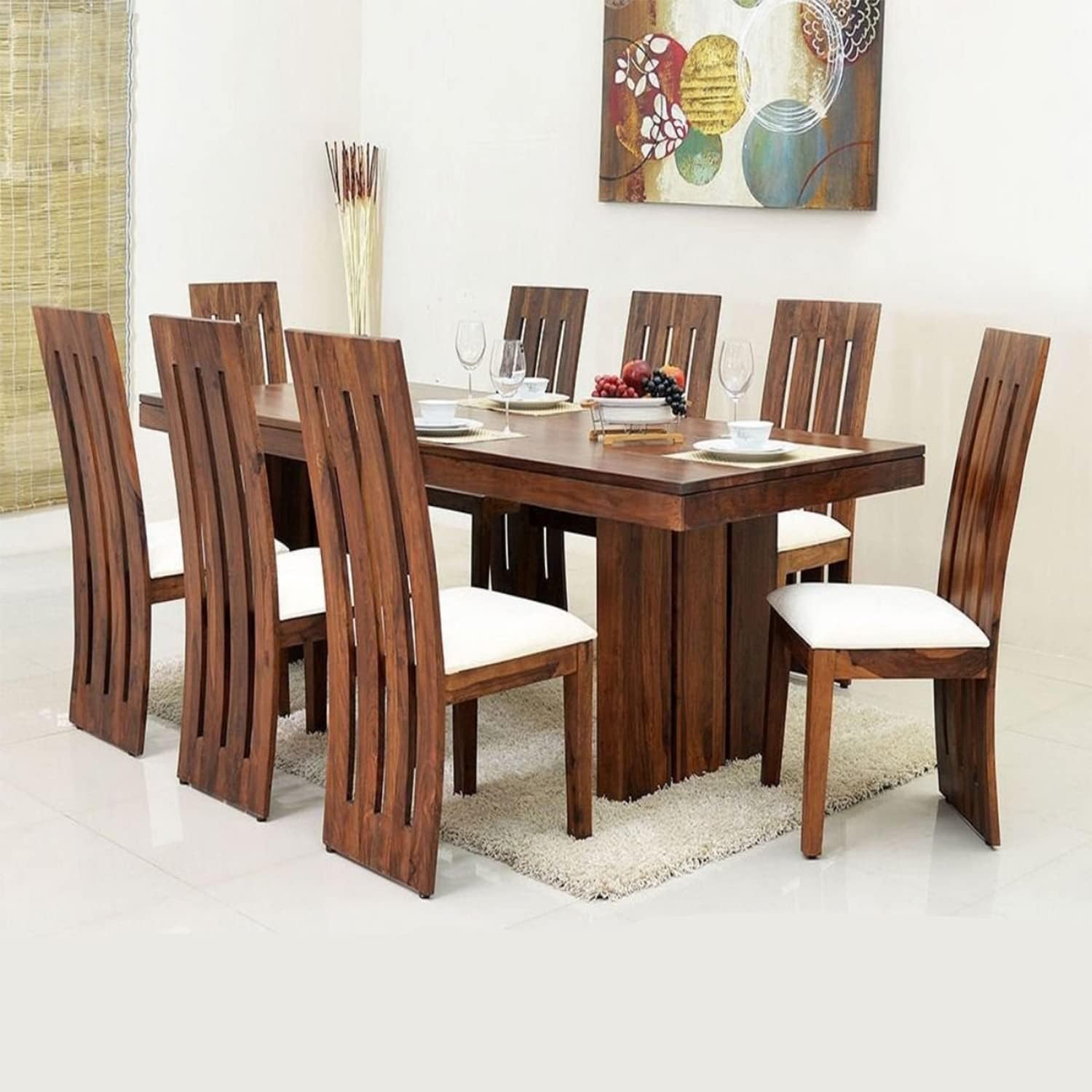 Sheesham Wood Dining Table (78x35) with 8 Chairs | 8 Seater Dining Set | Wooden Dining Table with Chair | Dining Room Furniture
