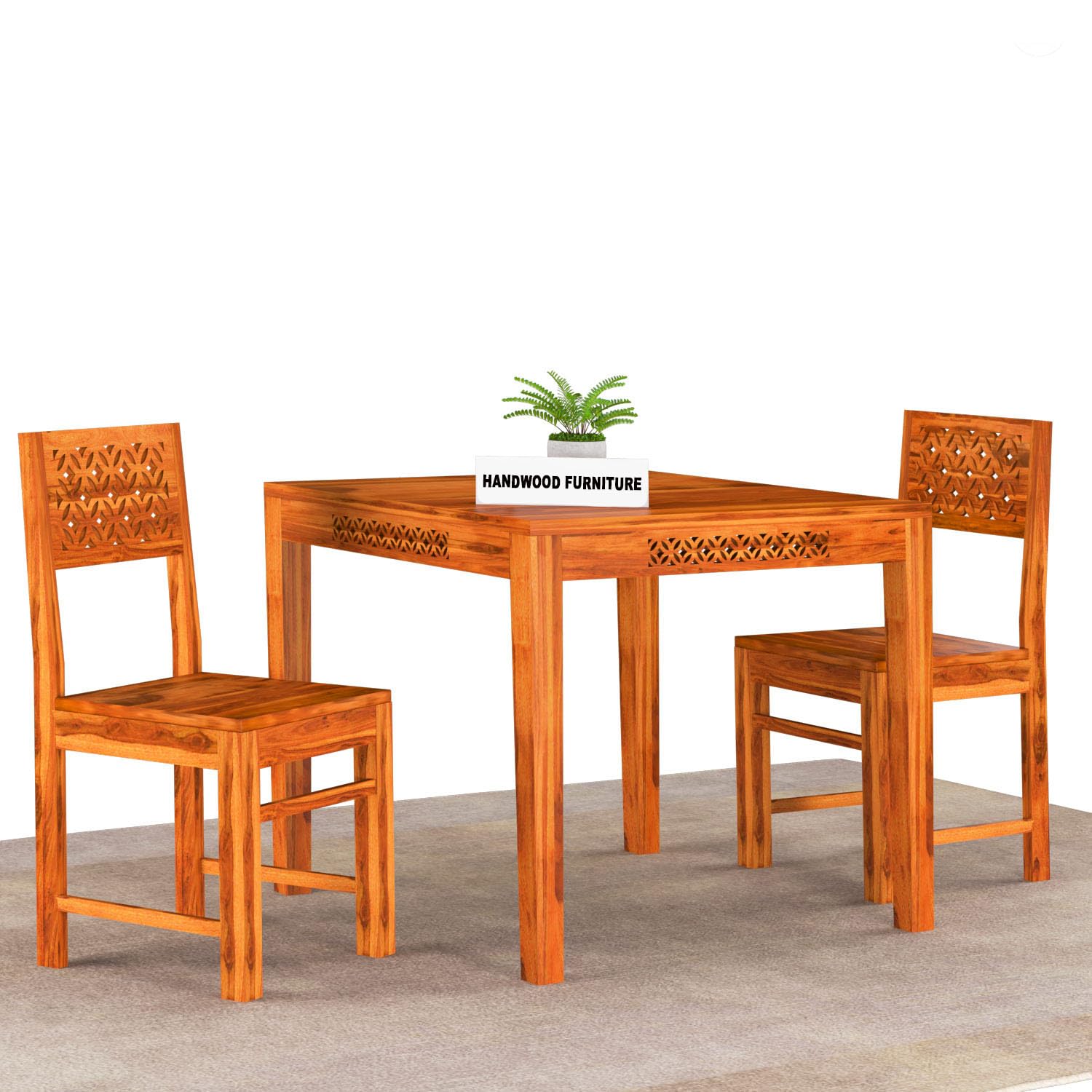 Premium Sheesham Wood Dining Table (34x34) with 2 Chairs | 2 Seater Dining Set | Wooden Dining Table with Chair | Dining Room Furniture