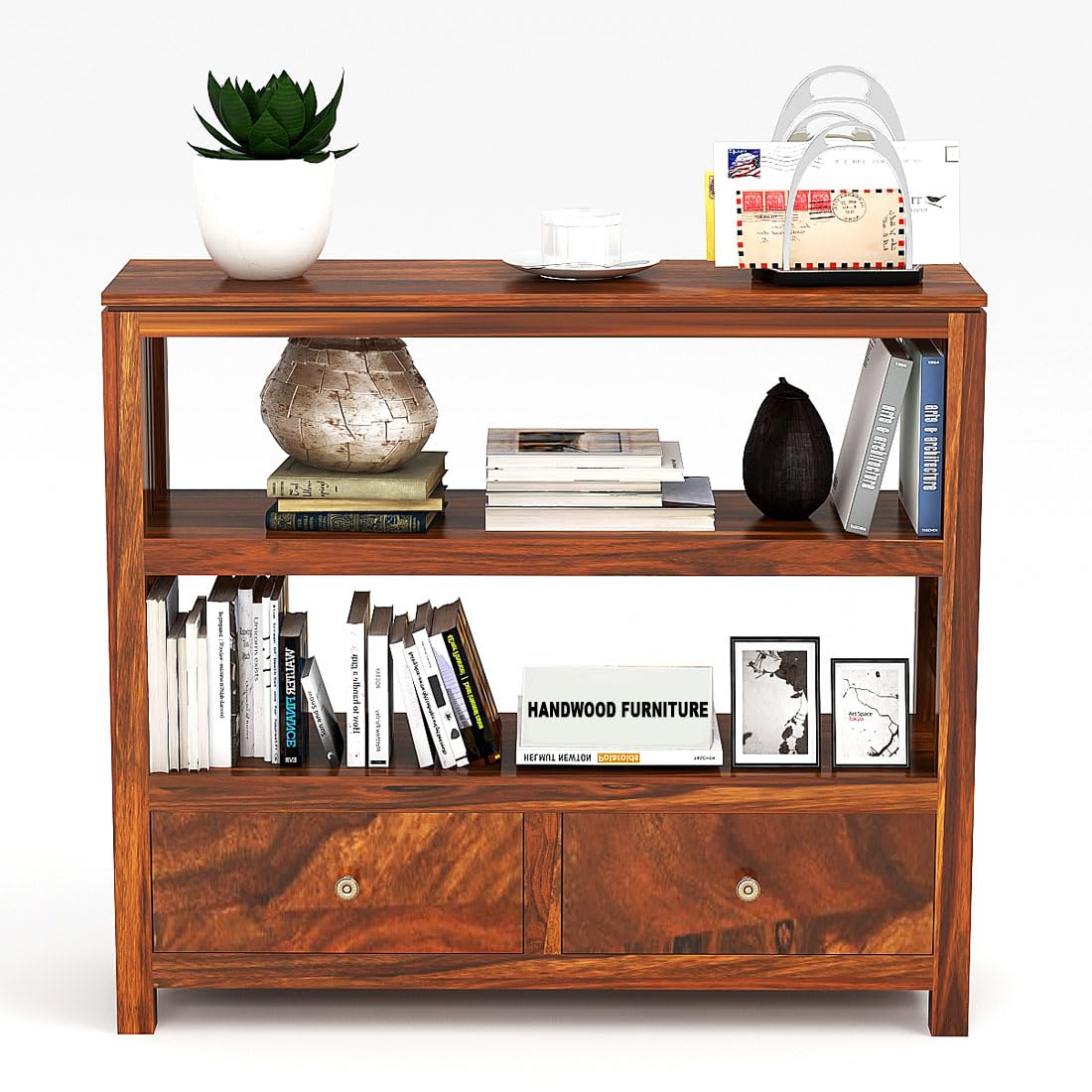 Modern Home Furniture Multipurpose Solid Wood Semi-Open Book Shelf for Library Home & Office