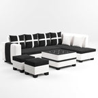 8 Seater Sofa Set, L Shape Sofa (Right Facingyp) 2 Ottoman, 6 Small Pillow with Coffee Table for Living Room Furniture