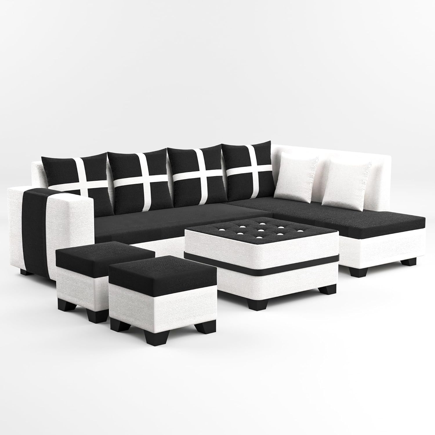 8 Seater Sofa Set, L Shape Sofa (Right Facingyp) 2 Ottoman, 6 Small Pillow with Coffee Table for Living Room Furniture