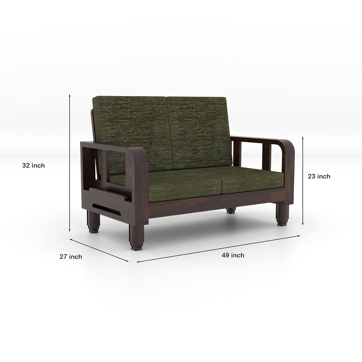 Solid Wood 2 Seater Wooden Sofa Set for Living Room Furniture Fabric 2 Seater Sofa