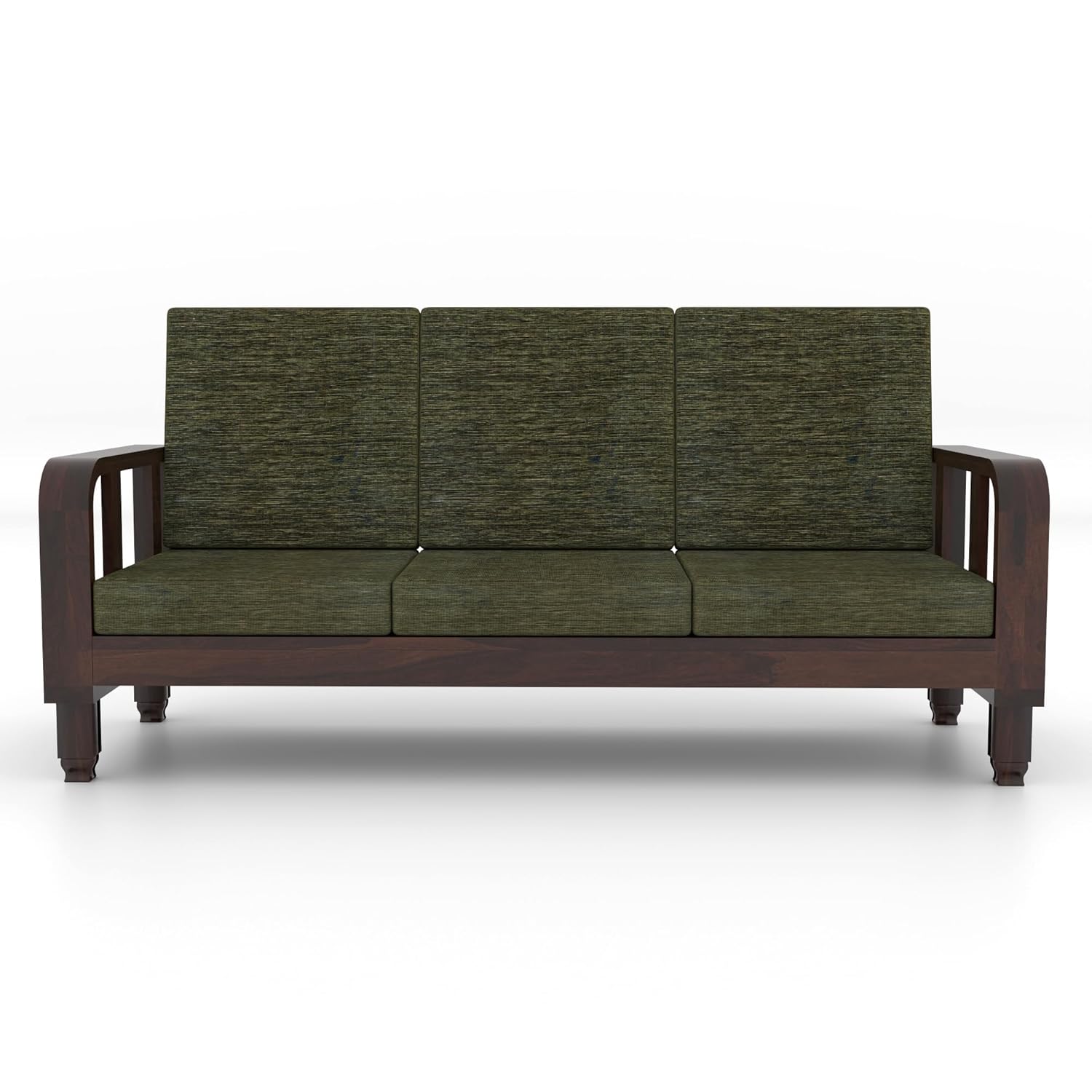 Solid Wood 3 Seater Wooden Sofa Set for Living Room Furniture Fabric 3 Seater Sofa