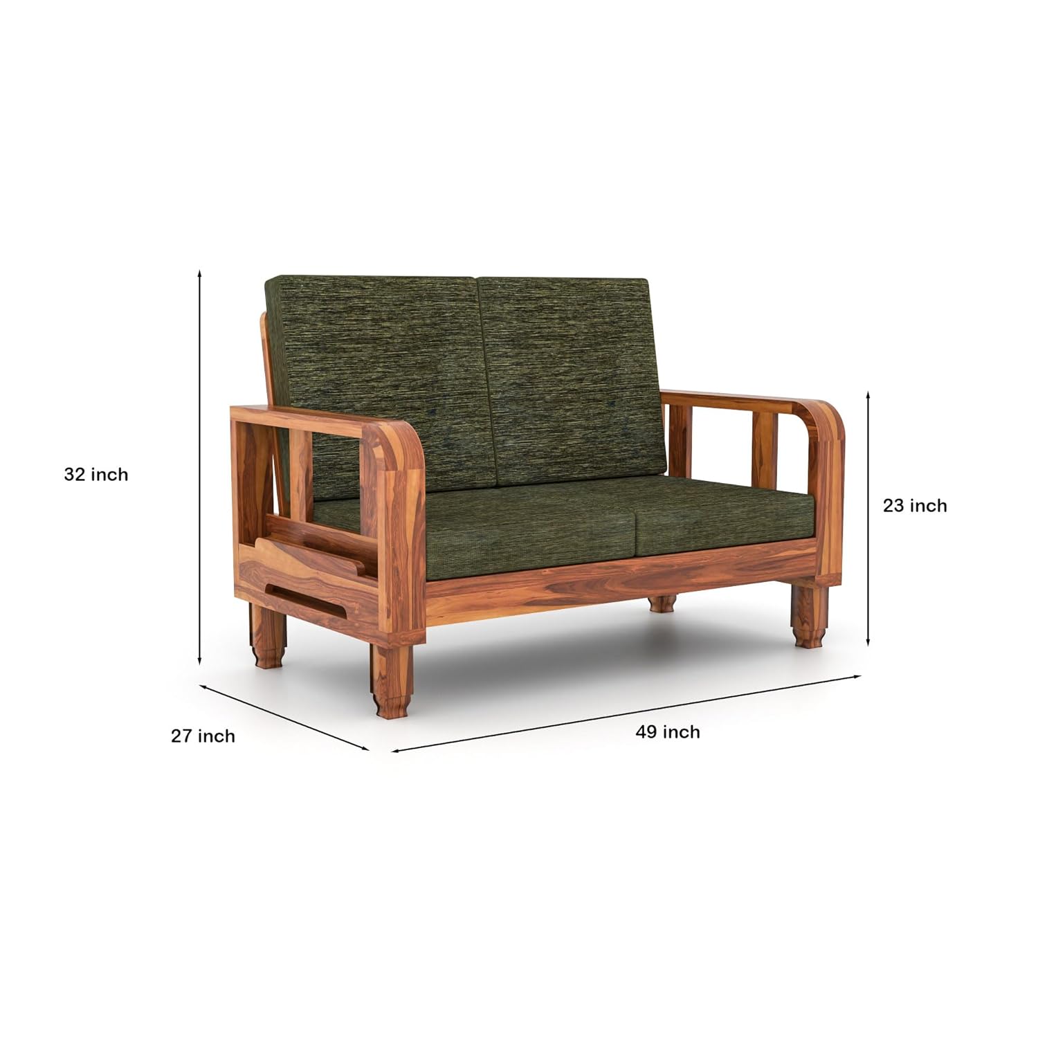 Solid Wood 2 Seater Wooden Sofa Set for Living Room Furniture Fabric 2 Seater Sofa