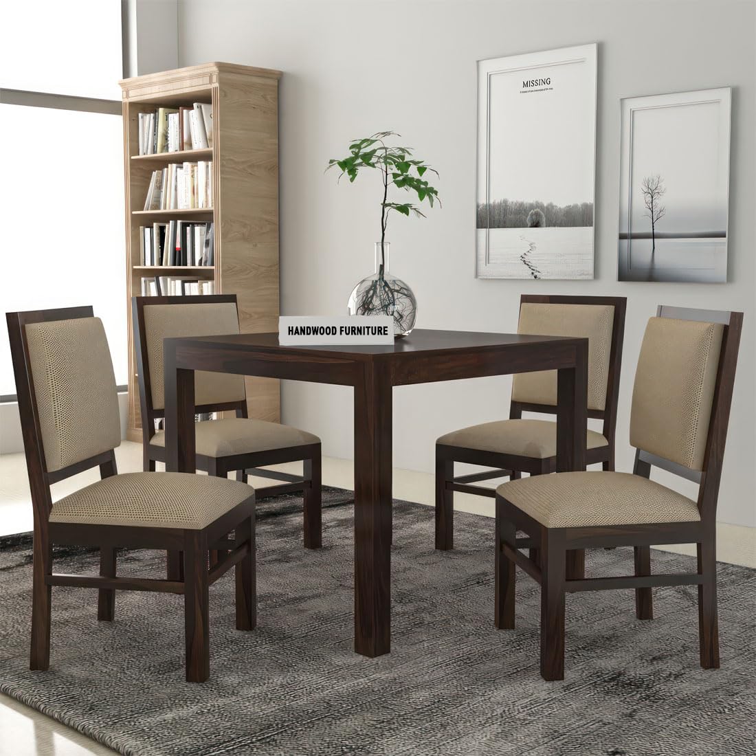 Premium Sheesham Wood Dining Table (34x34) with 4 Chairs | 4 Seater Dining Set | Wooden Dining Table with Chair | Dining Room Furniture