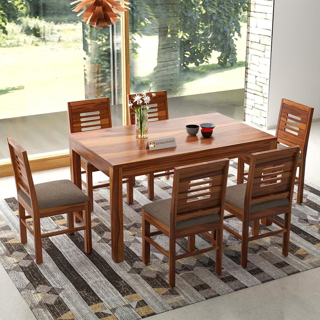 Sheesham Wood Dining Table(57x35) with 6 Chairs | 6 Seater Dining Set | Wooden Dining Table with Chair - Dining Room Furniture