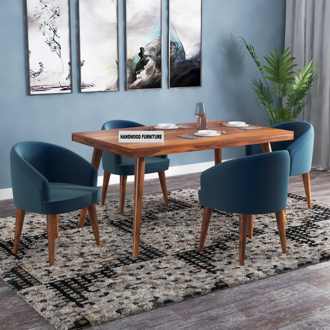 Premium Sheesham Wood Dining Table (57x35) with 4 Chairs | 4 Seater Dining Set | Wooden Dining Table with Chair - Dining Room Furniture