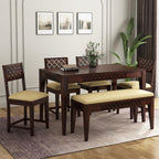 Sheesham Wood Dining Table(57x35) with 4 Chairs & Bench | 6 Seater Dining Set | Wooden Dining Table with Chair - Dining Room Furniture