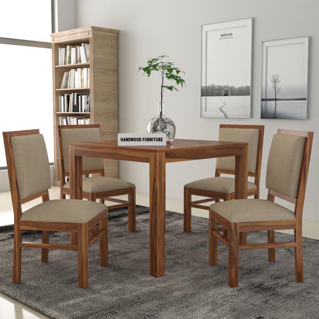 Premium Sheesham Wood Dining Table (34x34) with 4 Chairs | 4 Seater Dining Set | Wooden Dining Table with Chair | Dining Room Furniture