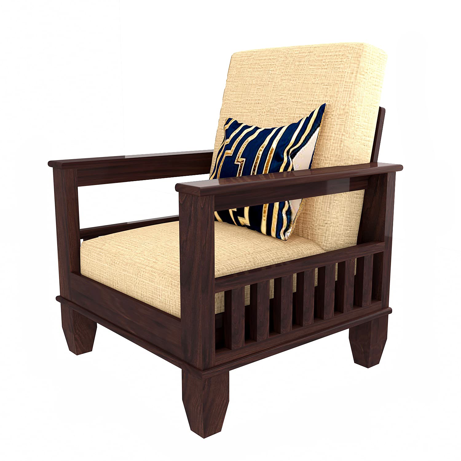 Solid Wood 1 Seater Wooden Sofa Set for Living Room Furniture | Sofa for Home & Office | 1 Seater Sofa