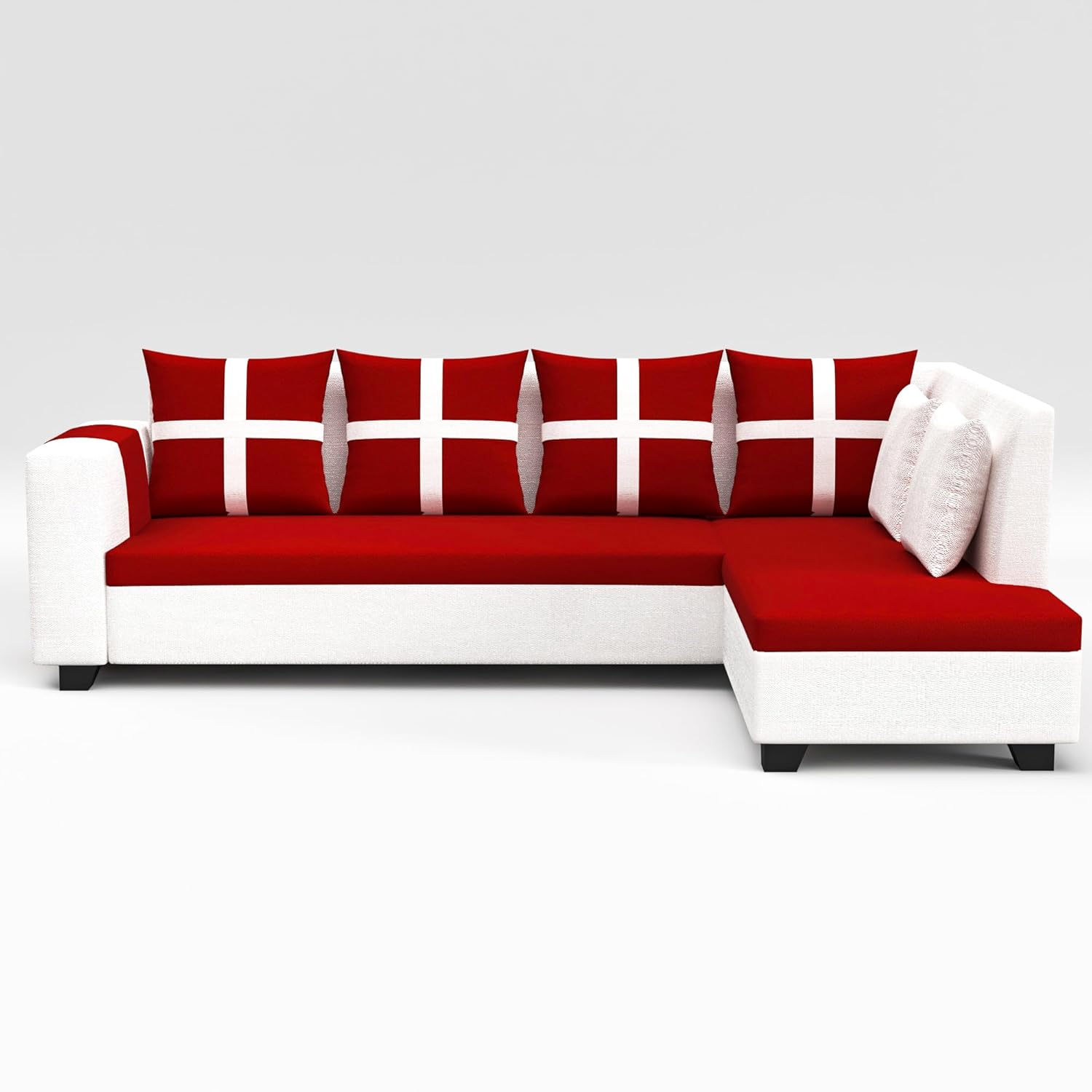 8 Seater Sofa Set, L Shape Sofa (Right Facing) 2 Ottoman, 6 Small Pillow with Coffee Table | Sofa for Home & Office Furniture