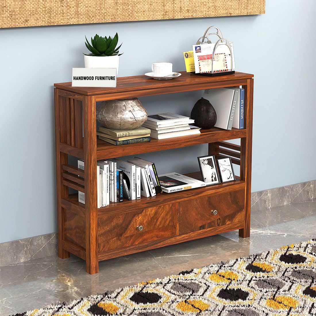 Modern Home Furniture Multipurpose Solid Wood Semi-Open Book Shelf for Library Home & Office