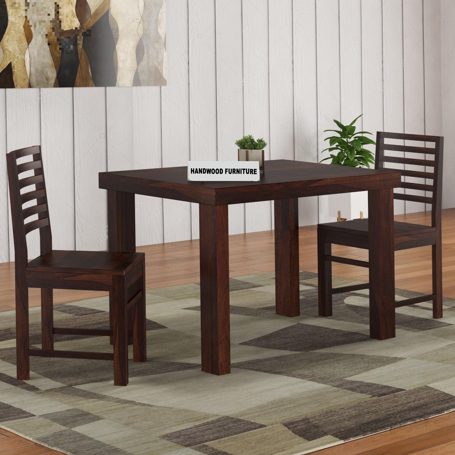 premium Sheesham Wood Dining Table(45x30) with 2 Chairs | 2 Seater Dining Set | Wooden Dining Table with Chair |Dining Room Furniture