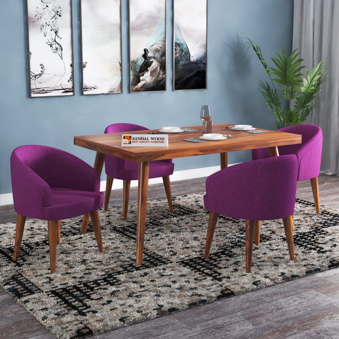 Sheesham Wood Dining Table(57x35) with 4 Chairs | 4 Seater Dining Set | Wooden Dining Table with Chair - Dining Room Furniture