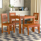 Sheesham Wood Dining Table with 3 Chairs 1 Bench | 4 Seater Dining Set | Wooden Dining Table with Chair | Dining Room Furniture