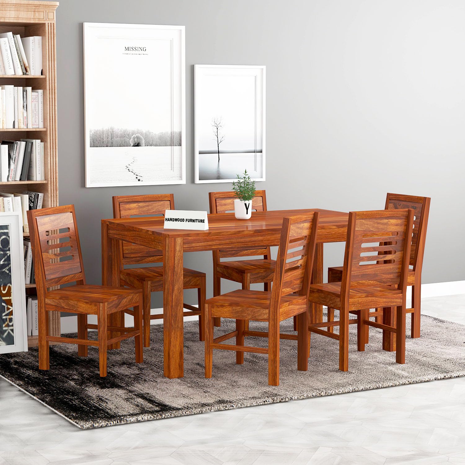 Sheesham Wood Dining Table(57x35) with 6 Chairs | 6 Seater Dining Set |Wooden Dining Table with Chair - Dining Room Furniture