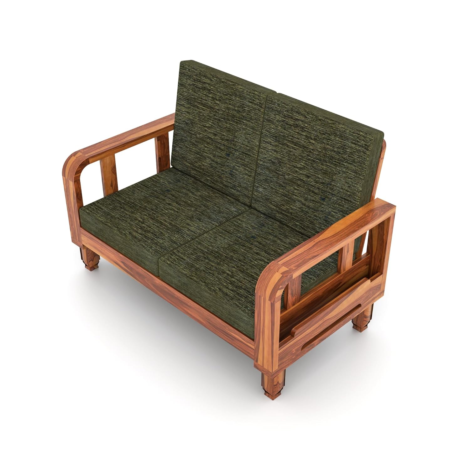 Solid Wood 2 Seater Wooden Sofa Set for Living Room Furniture Fabric 2 Seater Sofa