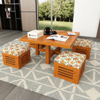 Premium Sheesham Wood Coffee Table for Living Room | Wooden Coffee Table with 4 Stool