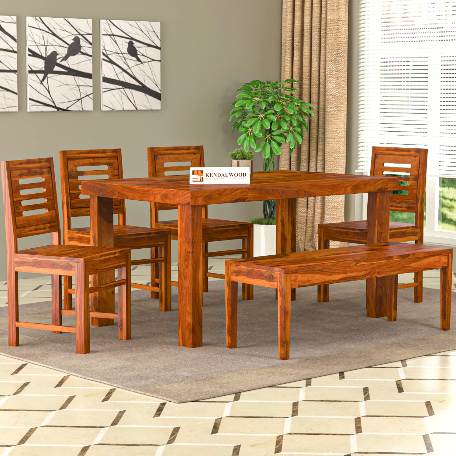 Sheesham Wood Dining Table(57x35) with 6 Chairs | 6 Seater Dining Set | Wooden Dining Table with Chair - Dining Room Furniture