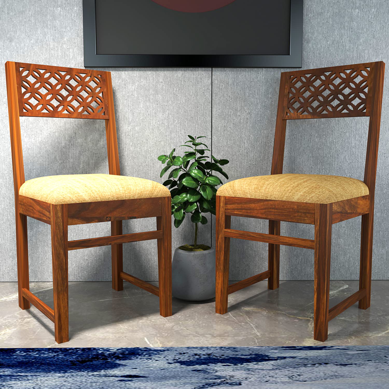 Modern Home Furniture | Solid Wood Dining Chair Set of 2 | Multipurpose Chair for Home & Office | Honey Finish |Pre Assembled (Ready to Use)