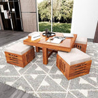 Premium Sheesham Wood Coffee Table for Living Room | Wooden Coffee Table with 4 Stool
