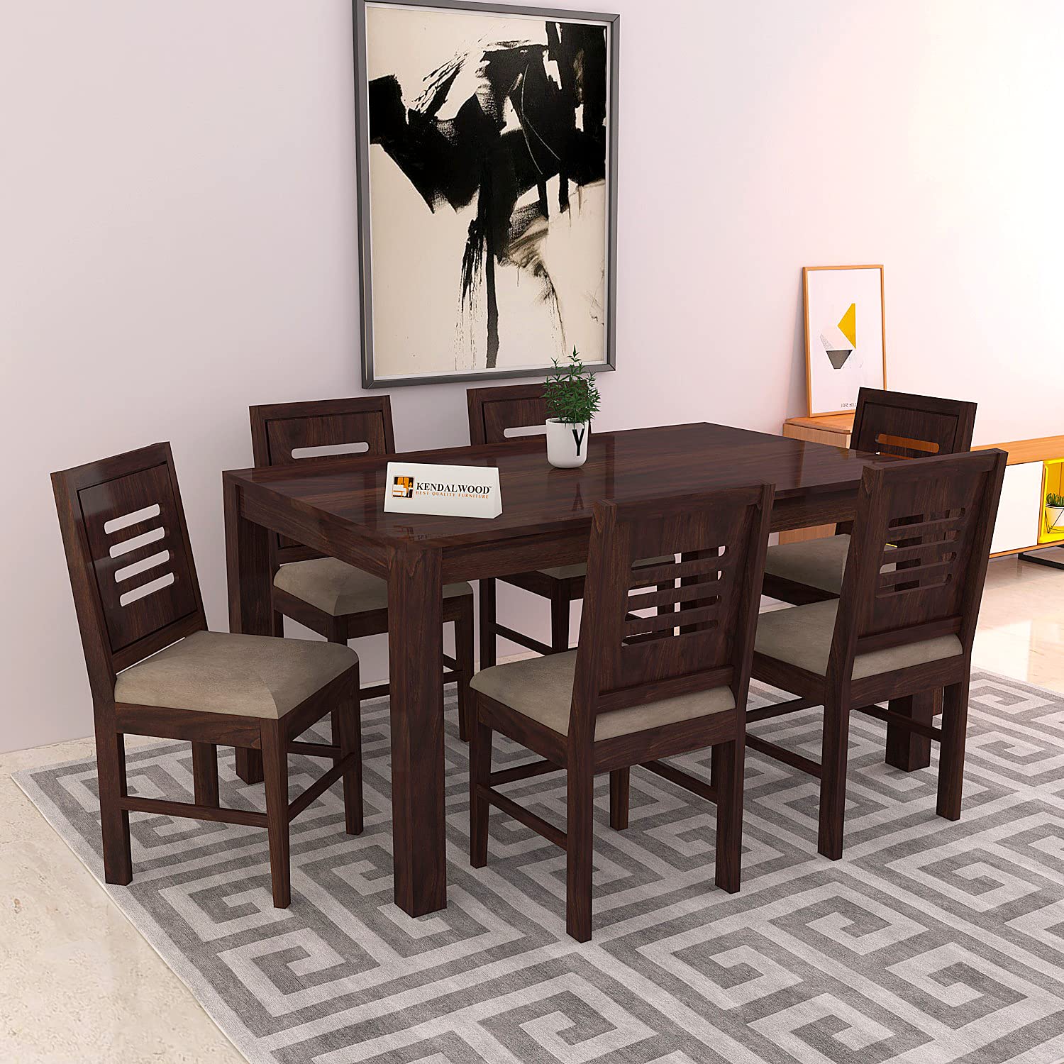 Sheesham Wood Dining Table(57x35) with 6 Chairs | 6 Seater Dining Set | Wooden Dining Table with Chair - Dining Room Furniture