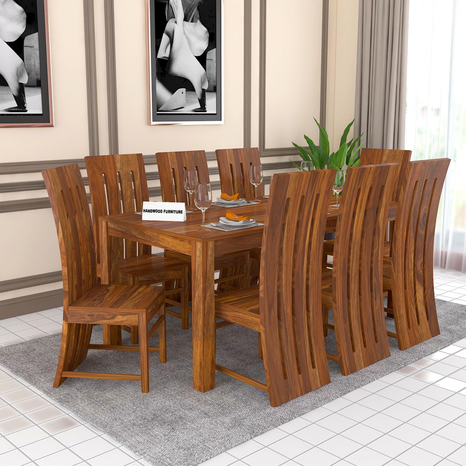 Sheesham Wood Dining Table (78x35) with 8 Chairs | 8 Seater Dining Set | Wooden Dining Table with Chair | Dining Room Furniture