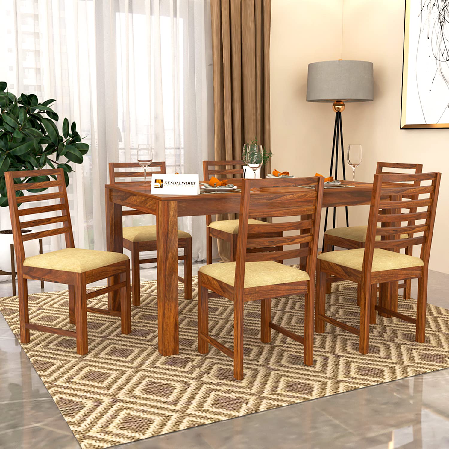 Sheesham Wood Dining Table(57x35 Inch) with 6 Chairs | 6 Seater Dining Set | Wooden Dining Table with Chair - Dining Room Furniture