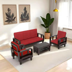 Solid Wood 5 Seater Wooden Sofa Set for Living Room Furniture 5 Seater 3+1+1 Fabric Sofa Set with Center Table