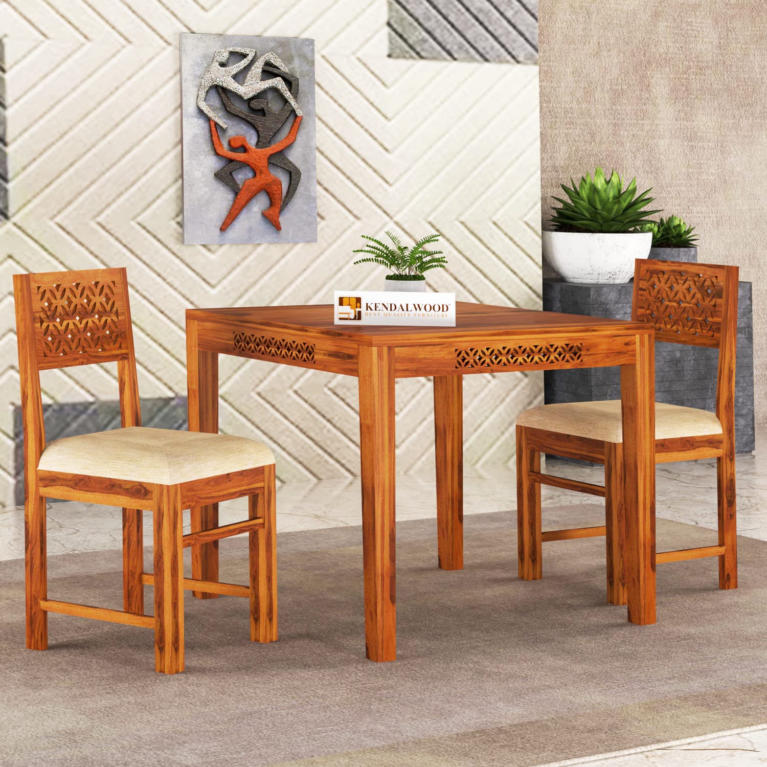Sheesham Wood Dining Table Square (34x34 inch) with 2 Chair | 2 Seater Dining Set