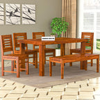 Sheesham Wood Dining Table(57x35) with 4 Chairs & 1 Bench |6 Seater Dining Set | Wooden Dining Table with Chair - Dining Room Furniture