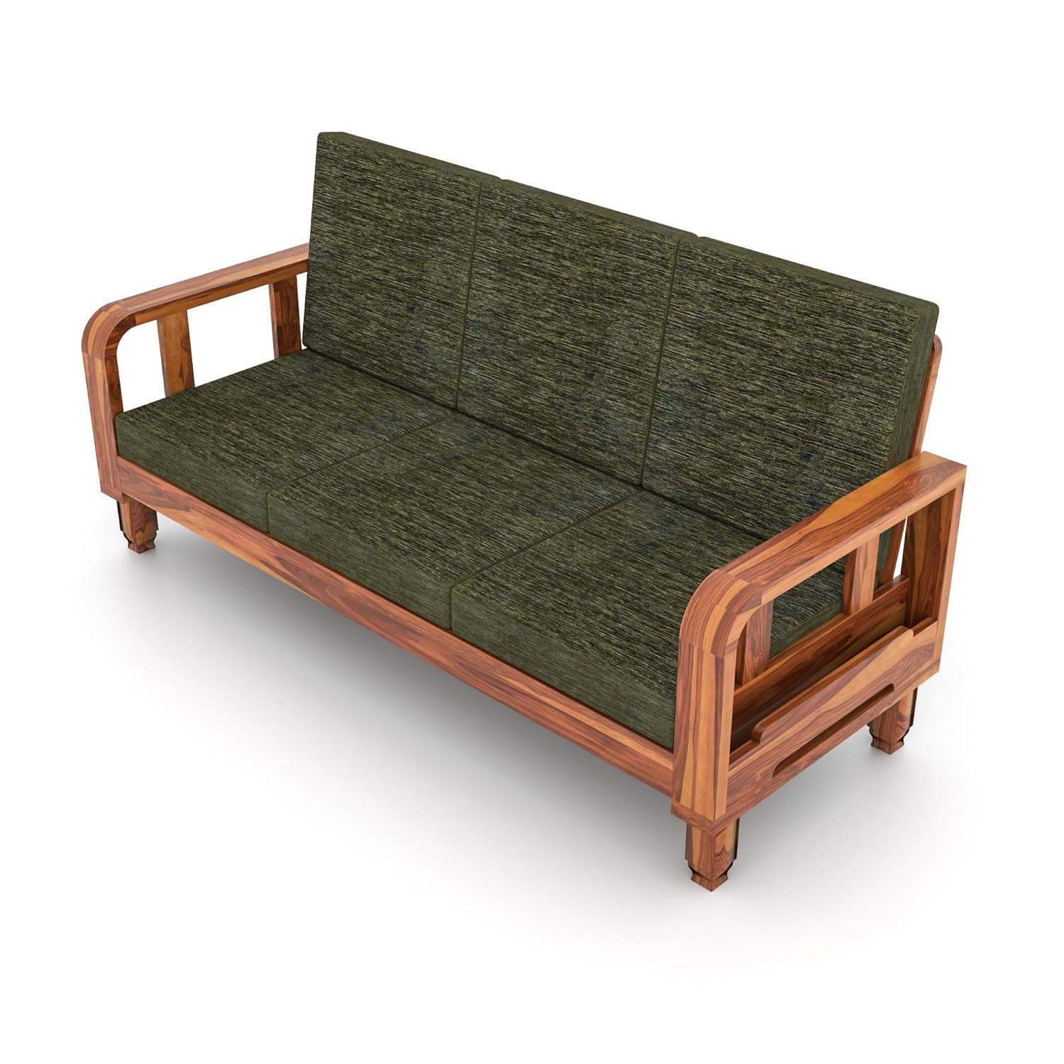 Solid Wood 6 Seater Wooden Sofa Set for Living Room Furniture 6 Seater 3+2+1 Fabric Sofa Set with Center Table