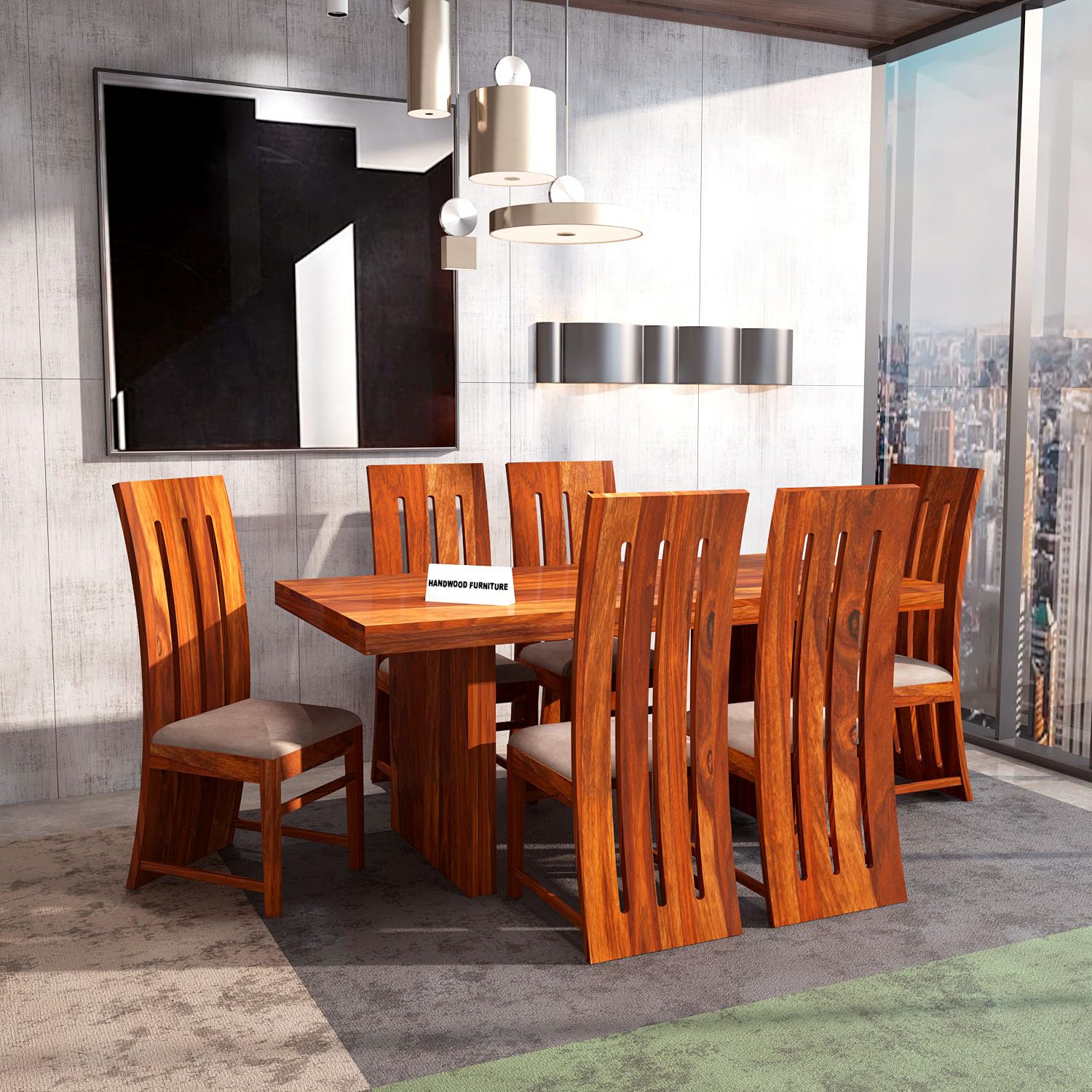 Sheesham Wood Dining Table (68x35) with 6 Chairs | 6 Seater Dining Set | Wooden Dining Table with Chair - Dining Room Furniture