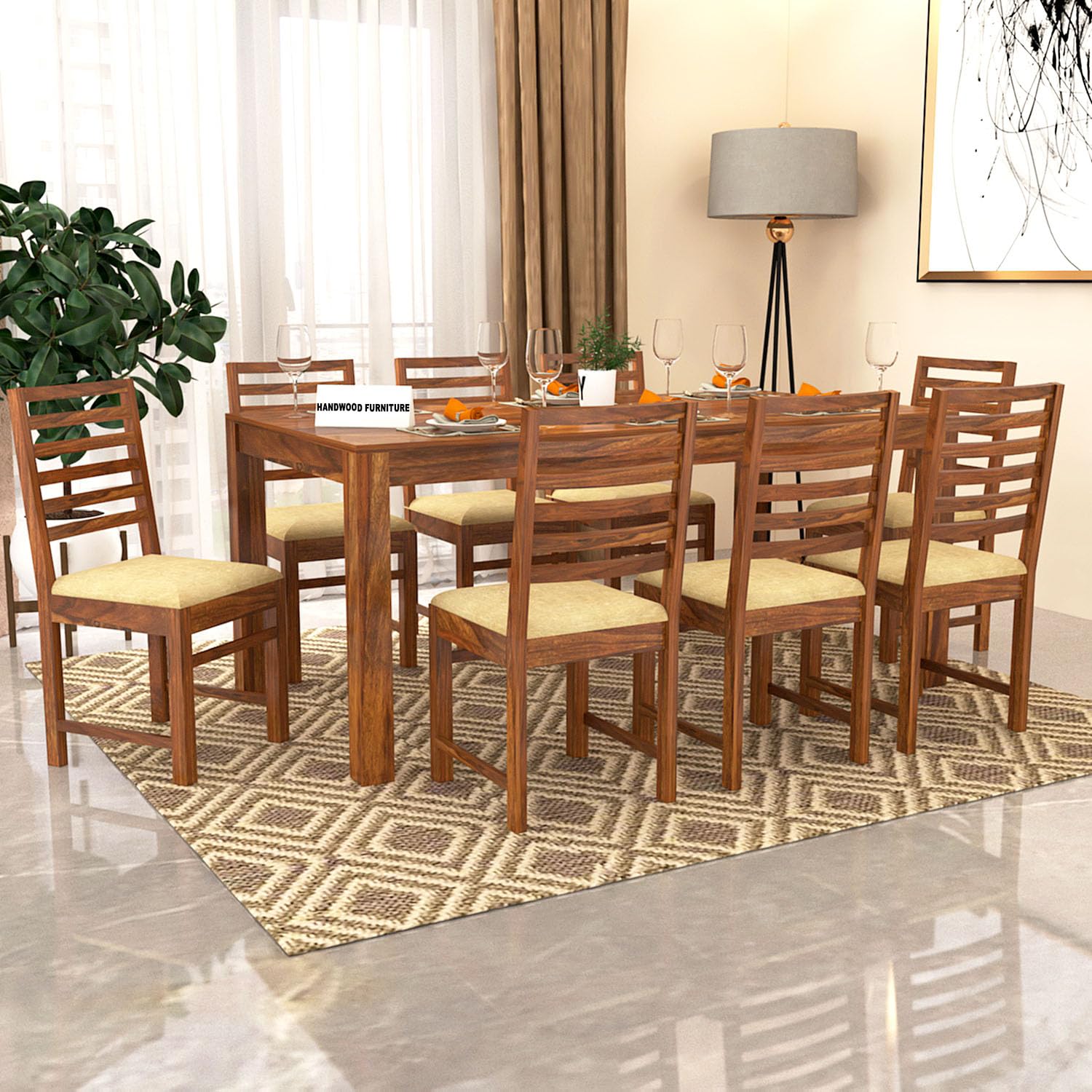 Sheesham Wood Dining Table(78x35) with 8 Chairs | 8 Seater Dining Set | Wooden Dining Table with Chair - Dining Room Furniture