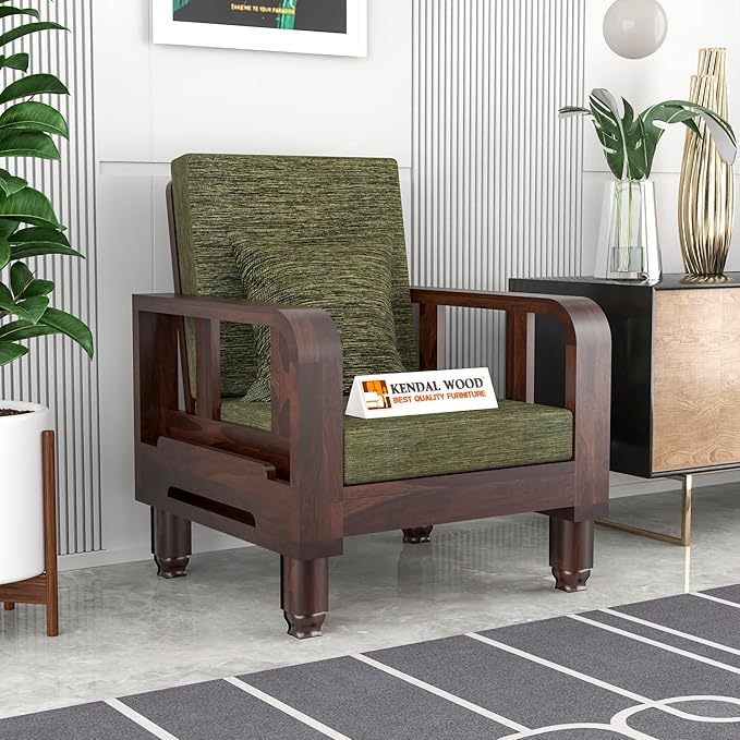 Solid Wood 1 Seater Wooden Sofa Set for Living Room Furniture Fabric 1 Seater Sofa