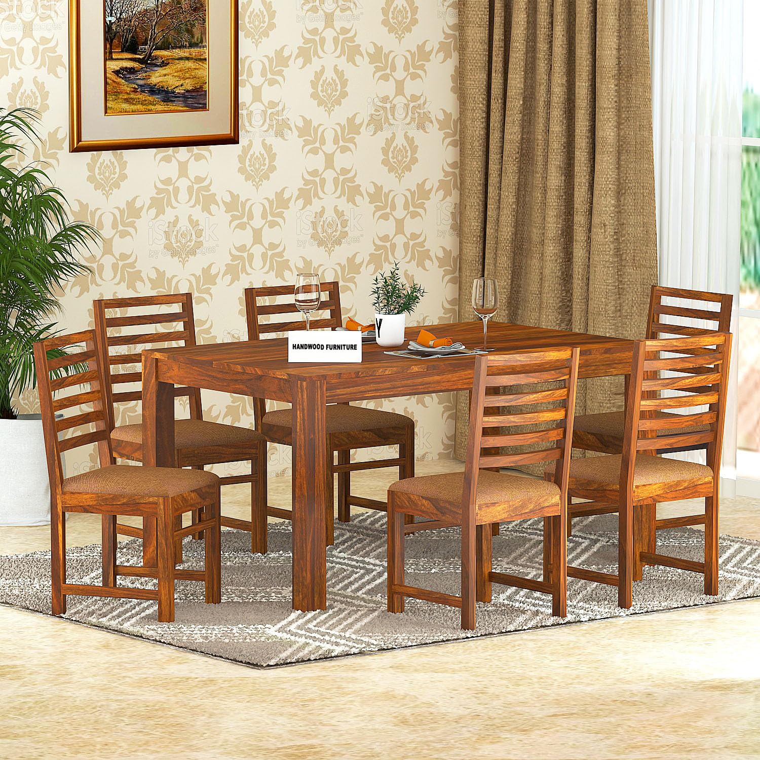 Sheesham Wood Dining Table(57x35) with 6 Chairs | Wooden Dining Table with Chair
