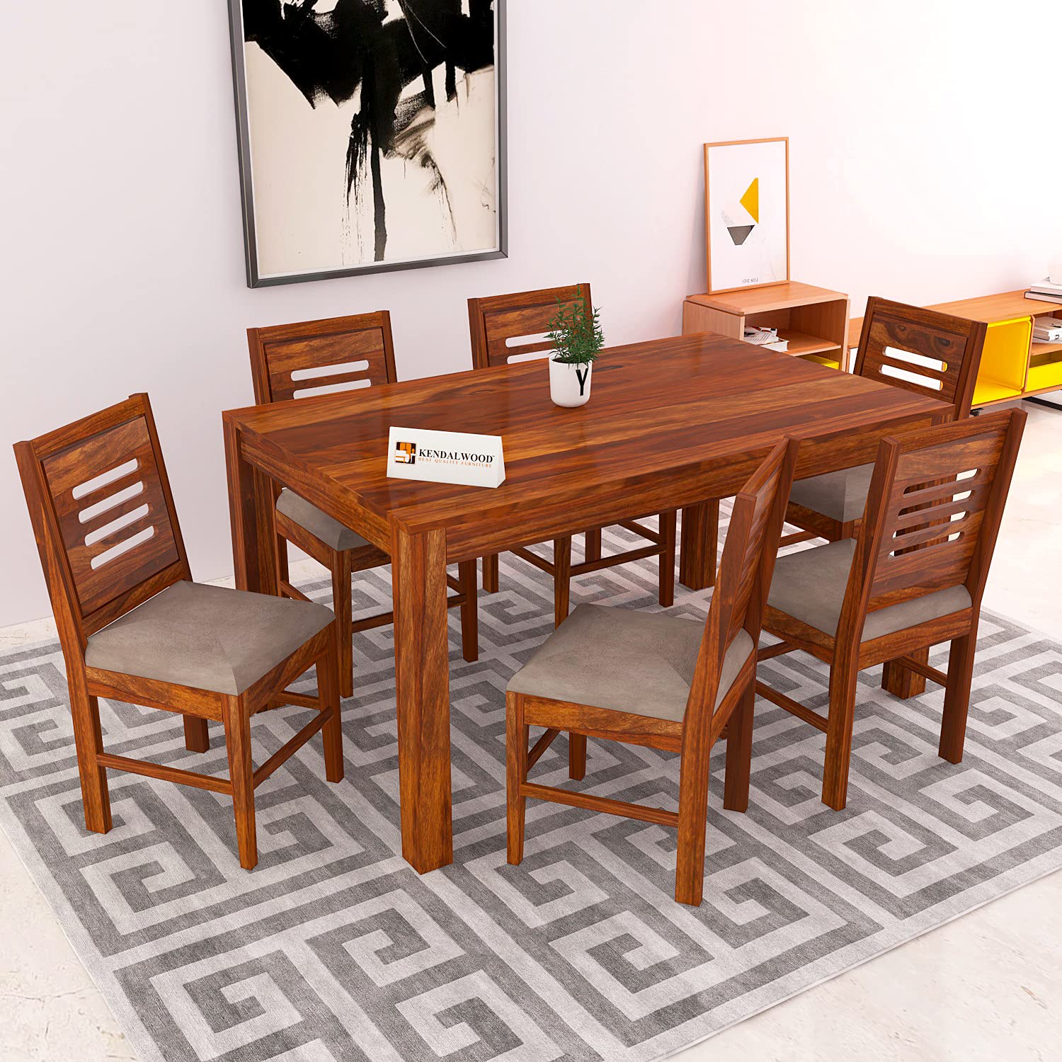 Sheesham Wood Dining Table(57x35) with 6 Chairs | 6 Seater Dining Set | Wooden Dining Table with Chair - Dining Room Furniture